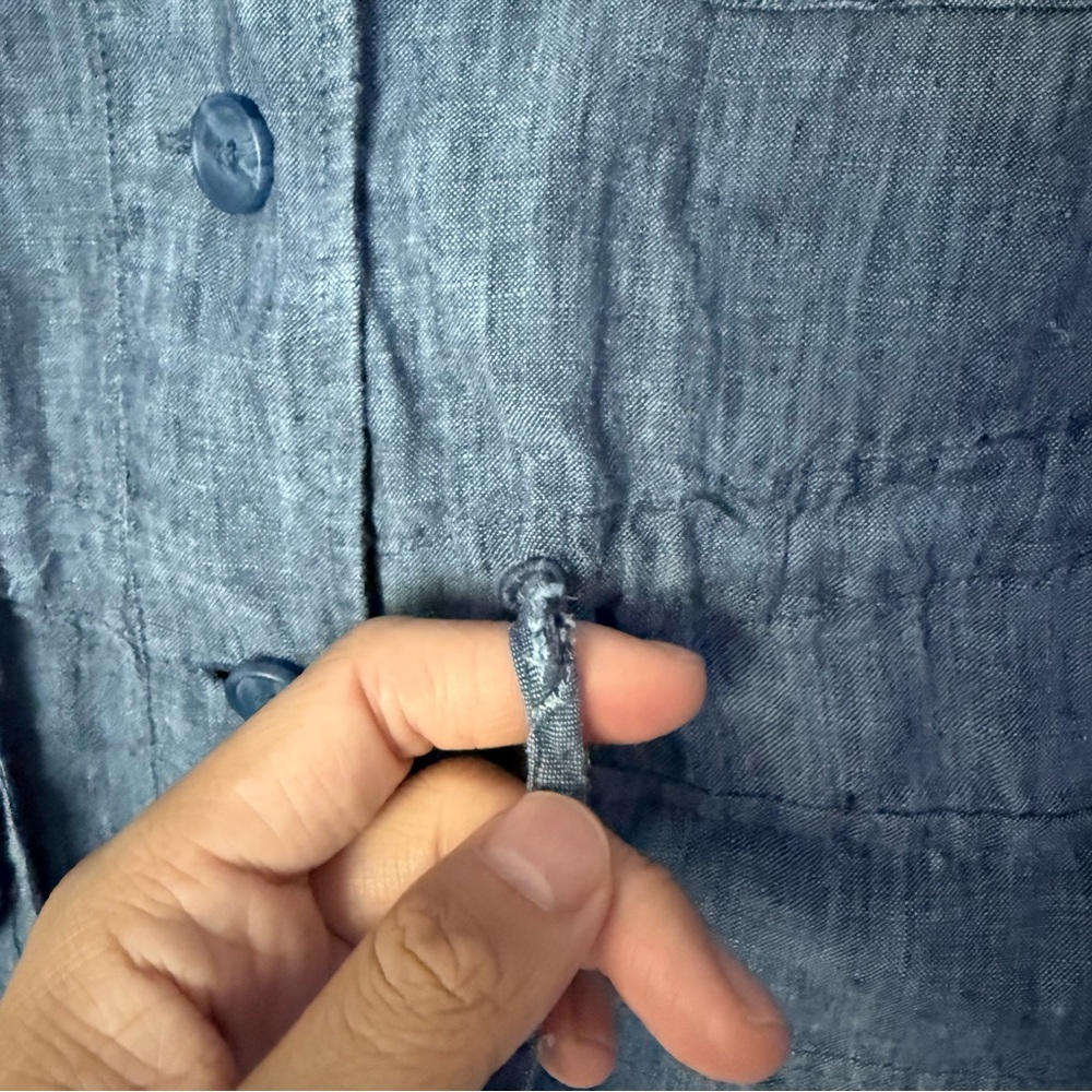 POETRY blue denim linen chambray tie button‎ up cropped tank blouse shirt top - Picture 4 of 8